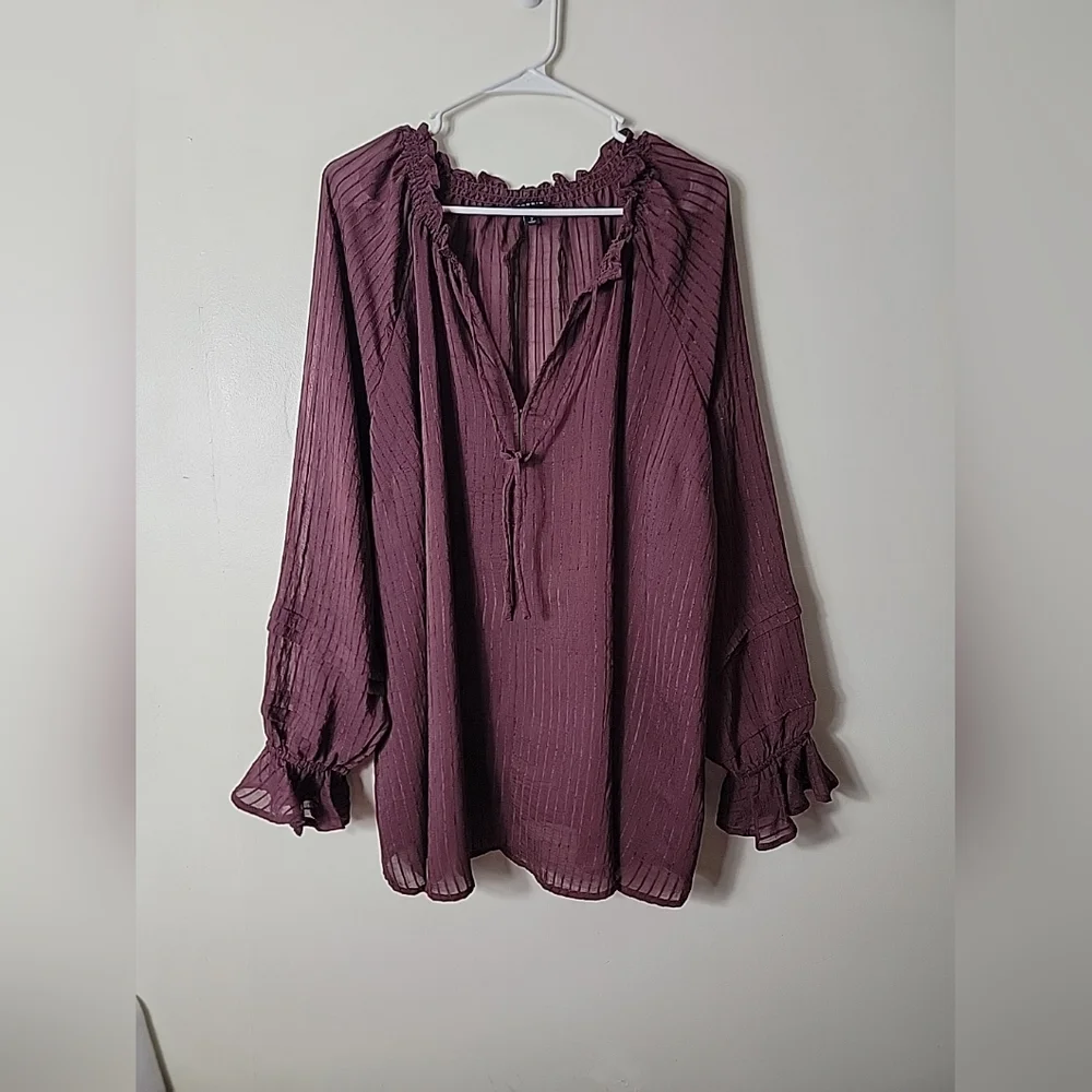 Torrid Women's Purple V-Neck W/ Tie Accent Long Sleeve Top, 3 - Picture 1 of 9